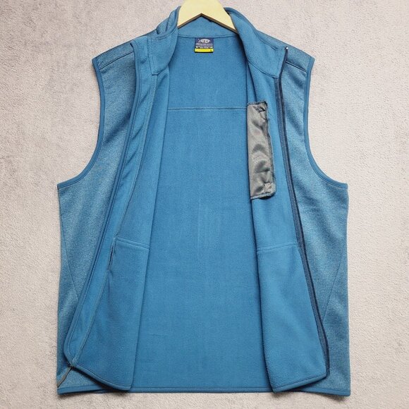 AFTCO Vest Mens Large Blue AFTech Performance Fleece Zip Pockets Fishing Casual - Picture 7 of 8